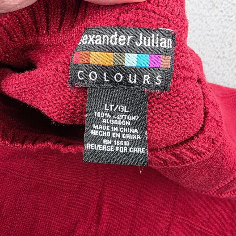Alexander Julian COLOURS Mens Red Textured Grid Crewneck‎ Cotton Sweater LT Tall